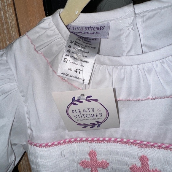 Cross smock dress bishop embroidered heirloom Easter church christening toddler - Picture 3 of 4